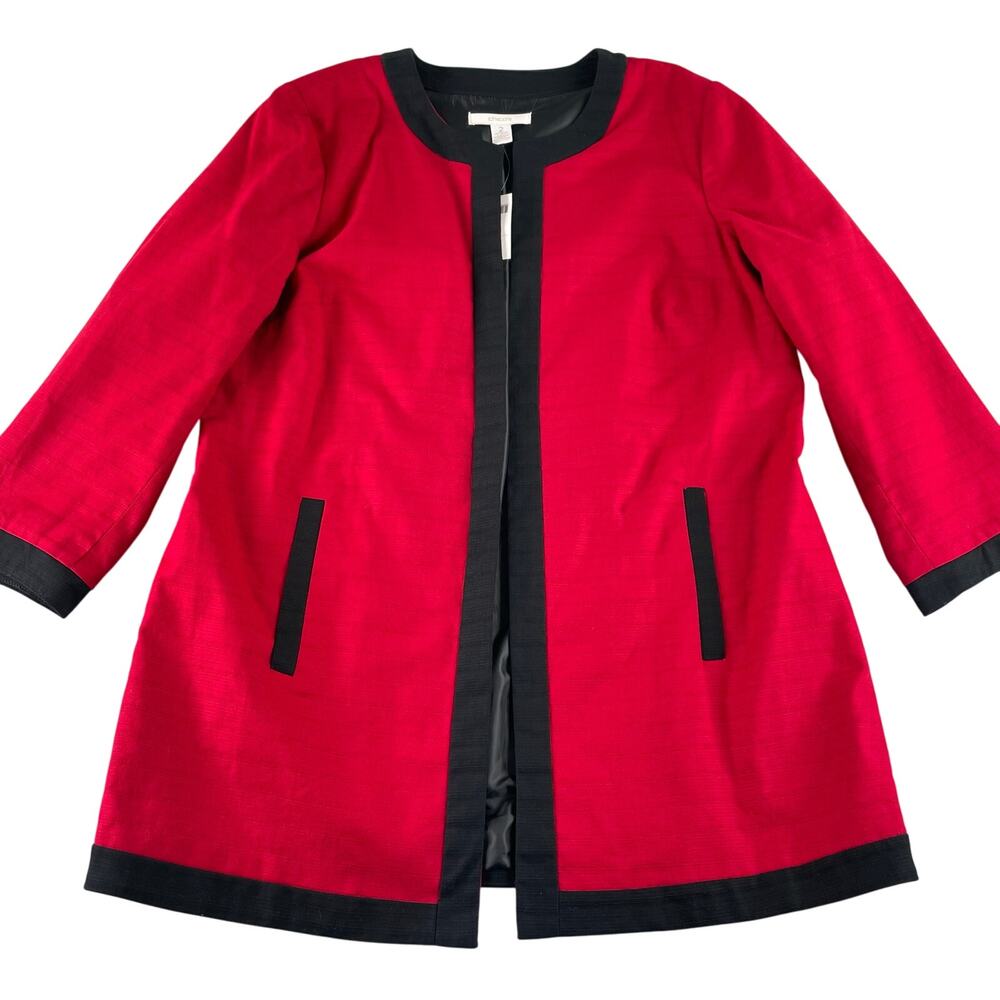 Chico's Sultry Red LS Jack Color Block Duster Open Jacket Women's 2 (L/12)